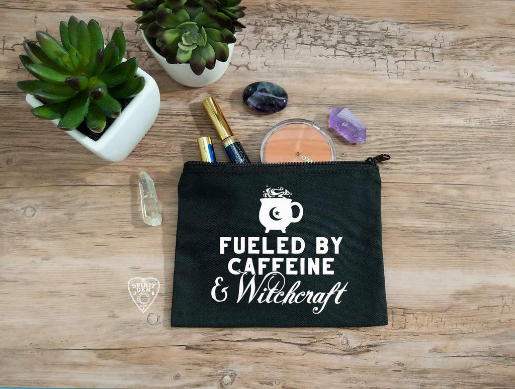 Fueled By Caffeine and Witchcraft Black Canvas Zipper Bag - The Spirit Den