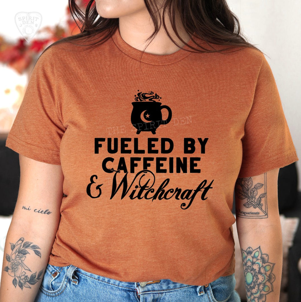 Fueled By Caffeine and Witchcraft Orange Unisex T-shirt