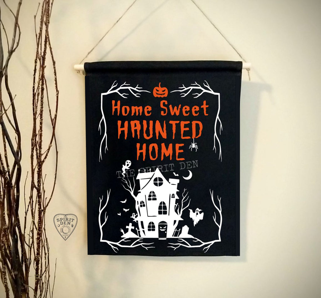 Home Sweet Haunted Home Black Canvas Wall Banner