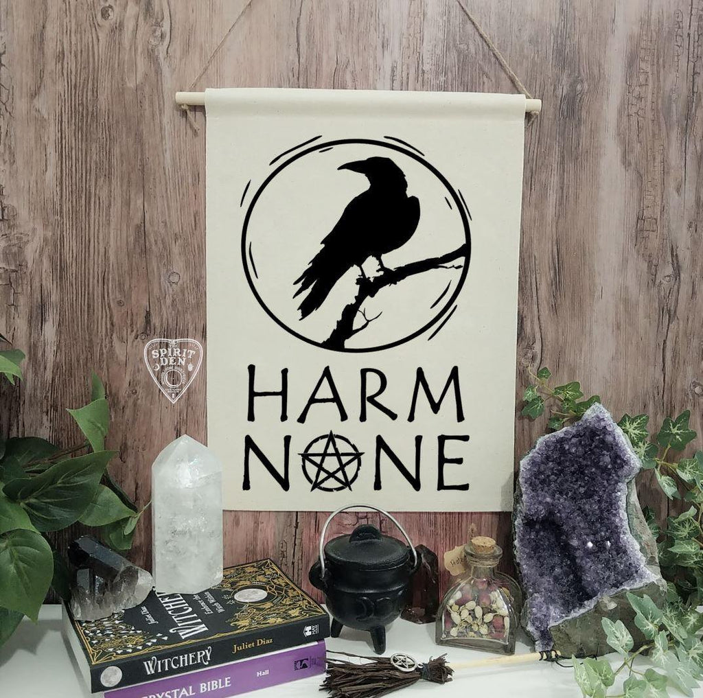 Harm None Raven Cotton Canvas Wall Banner - The Spirit Den