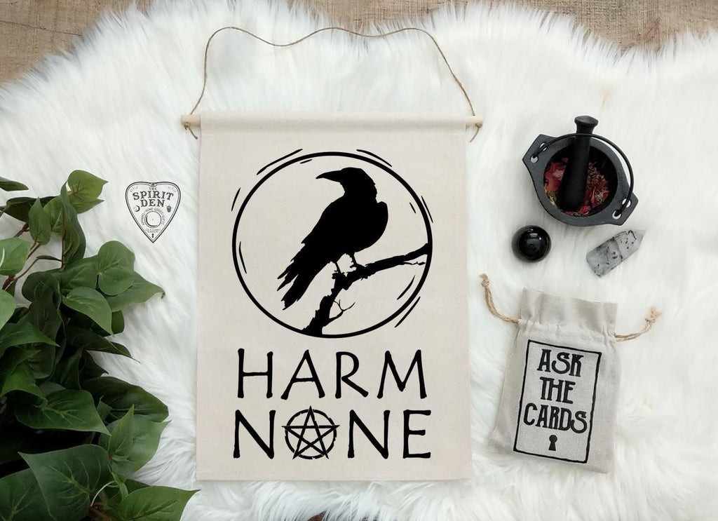 Harm None Raven Cotton Canvas Wall Banner - The Spirit Den