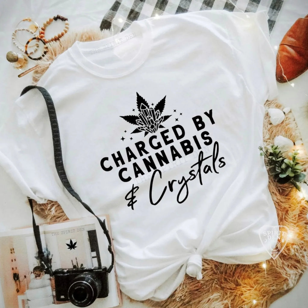 Charged By Cannabis & Crystals White Unisex T-shirt