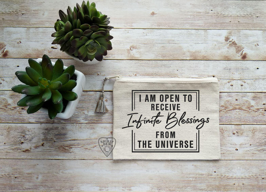 I Am Open To Receive Infinite Blessings From The Universe Canvas Zipper Bag - The Spirit Den