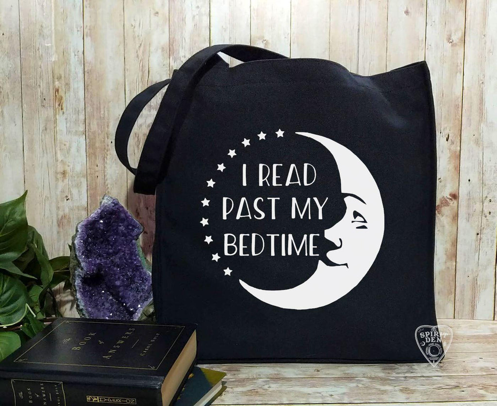 I Read Past My Bedtime Moon Black Cotton Canvas Market Bag - The Spirit Den