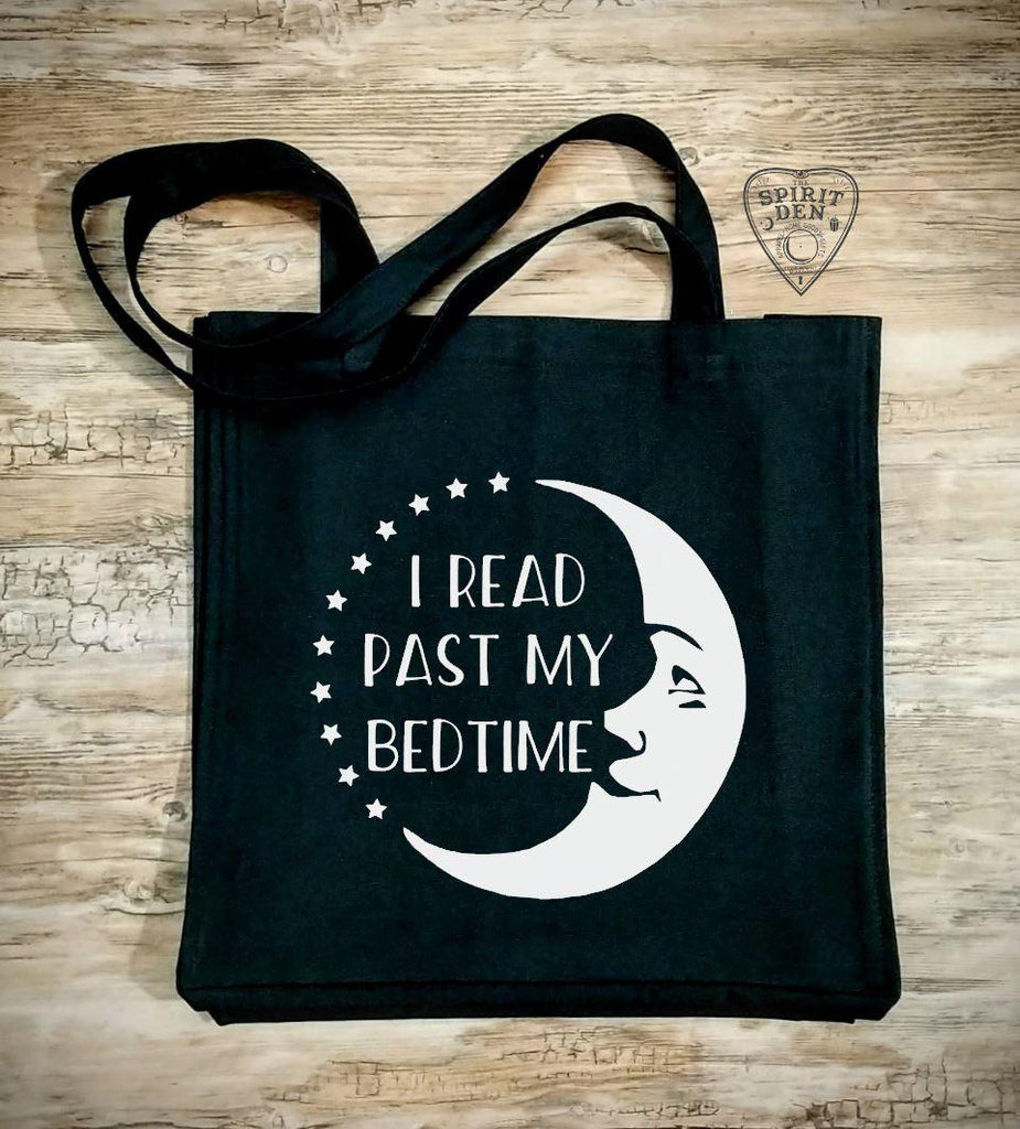 I Read Past My Bedtime Moon Black Cotton Canvas Market Bag - The Spirit Den