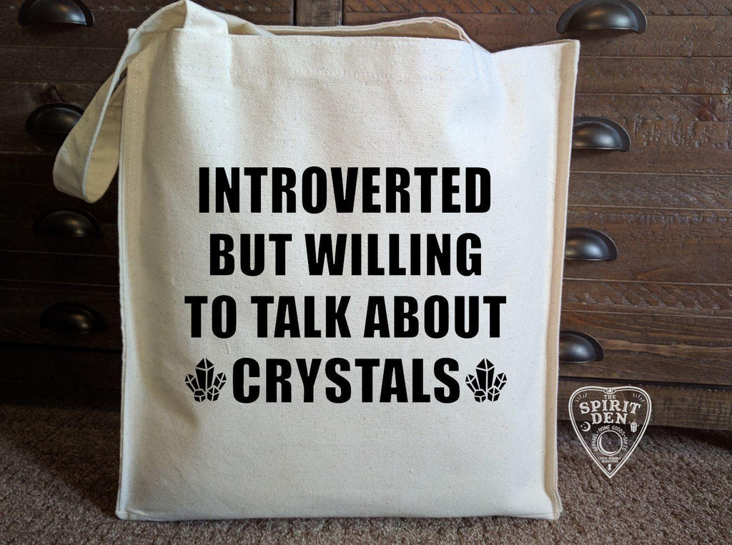 Introverted But Willing To Talk About Crystals Cotton Canvas Market Tote Bag - The Spirit Den