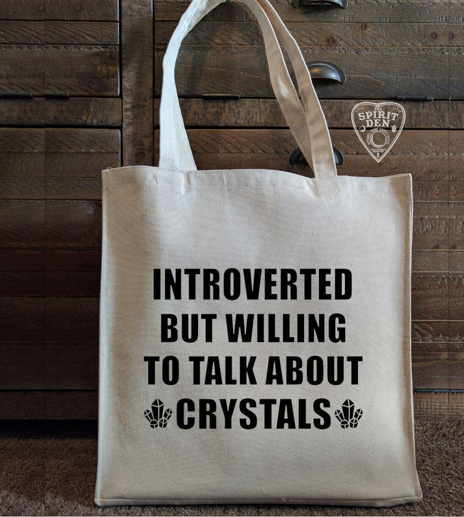 Introverted But Willing To Talk About Crystals Cotton Canvas Market Tote Bag - The Spirit Den