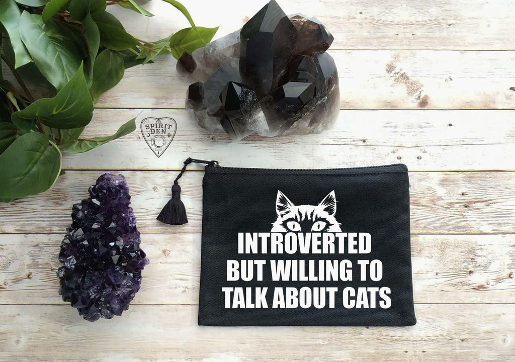 Introverted But Willing To Talk About Cats Black Canvas Zipper Bag - The Spirit Den