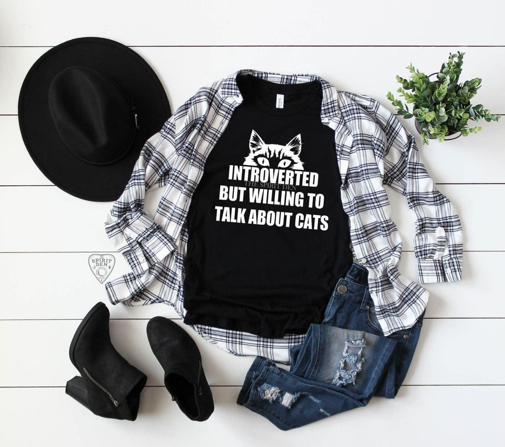 Introverted But Willing To Talk About Cats T-Shirt - The Spirit Den