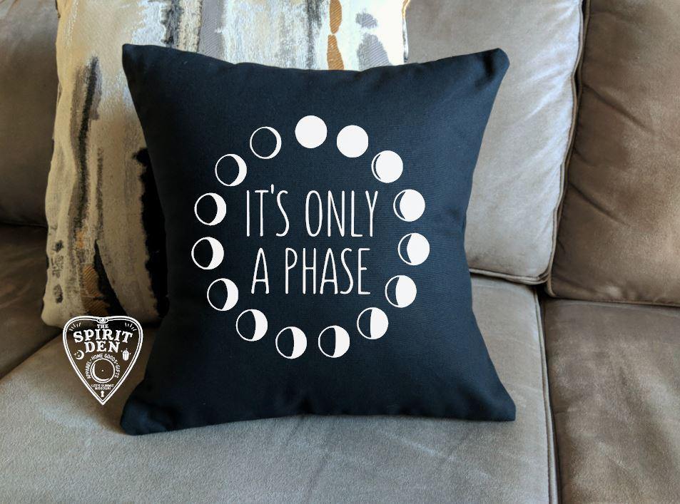 It's Only A Phase Moon Phases Black Pillow - The Spirit Den