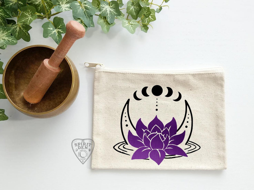 Lotus Moon Phases Canvas Zipper Bag - The Spirit Den
