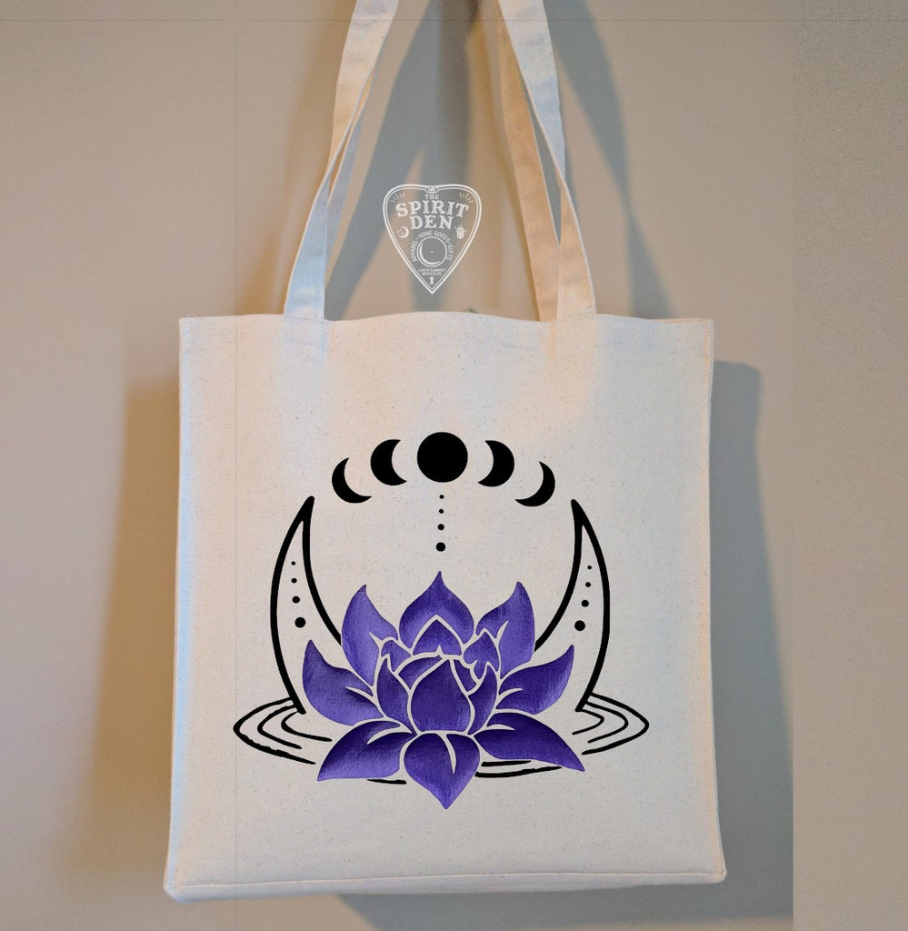 Lotus Moon Phases Canvas Market Tote Bag