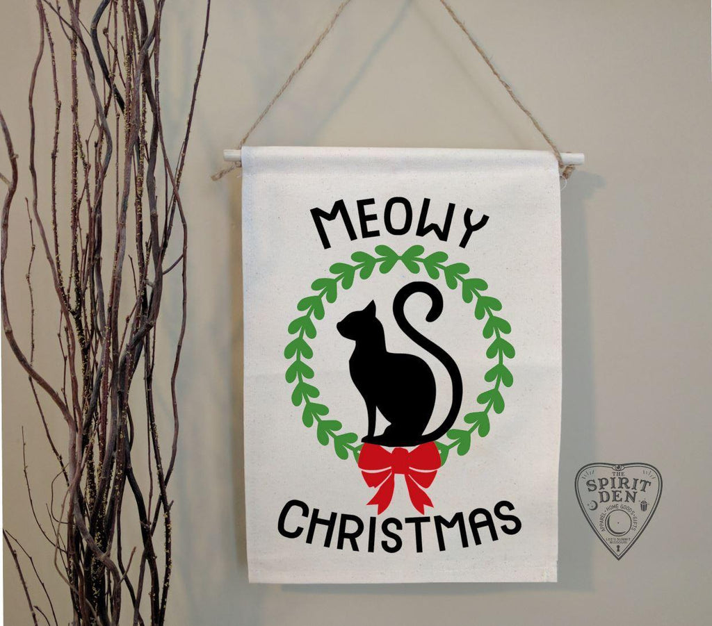 Meowy Christmas Kitty Cat Cotton Canvas Wall Banner - The Spirit Den