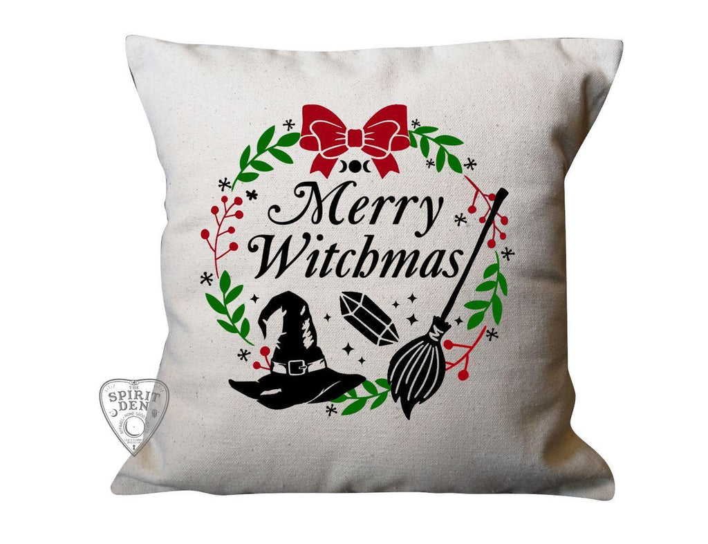 Merry Witchmas Cotton Canvas Natural Pillow - The Spirit Den