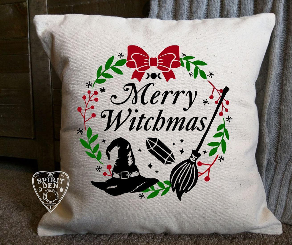 Merry Witchmas Cotton Canvas Natural Pillow - The Spirit Den