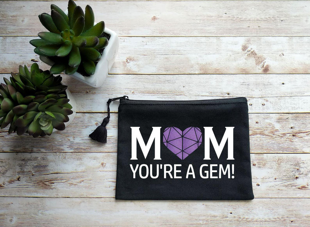 Mom You're A Gem Black Zipper Bag - The Spirit Den