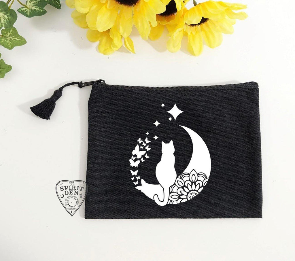 Moon Dreamin Kitty Black Canvas Zipper Bag - The Spirit Den