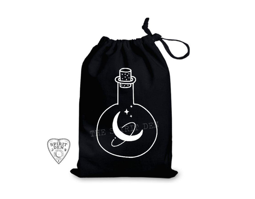 Moon Potions Black Single Drawstring Bag - The Spirit Den