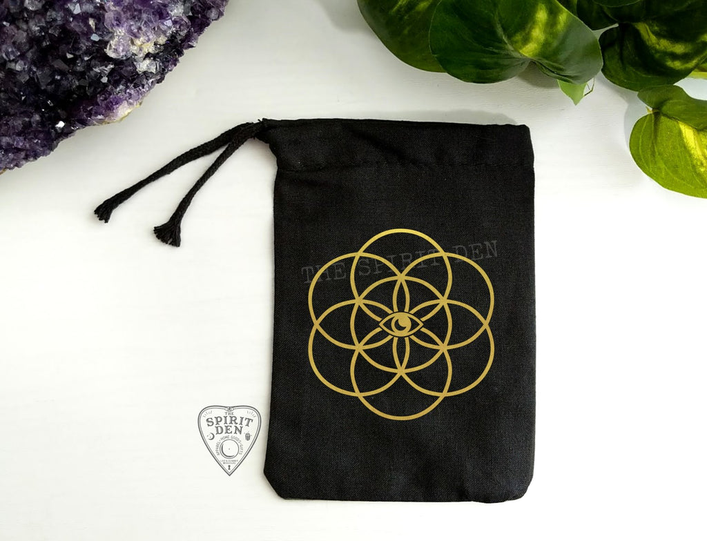 Mystic Seed Of Life Black Single Drawstring Bag