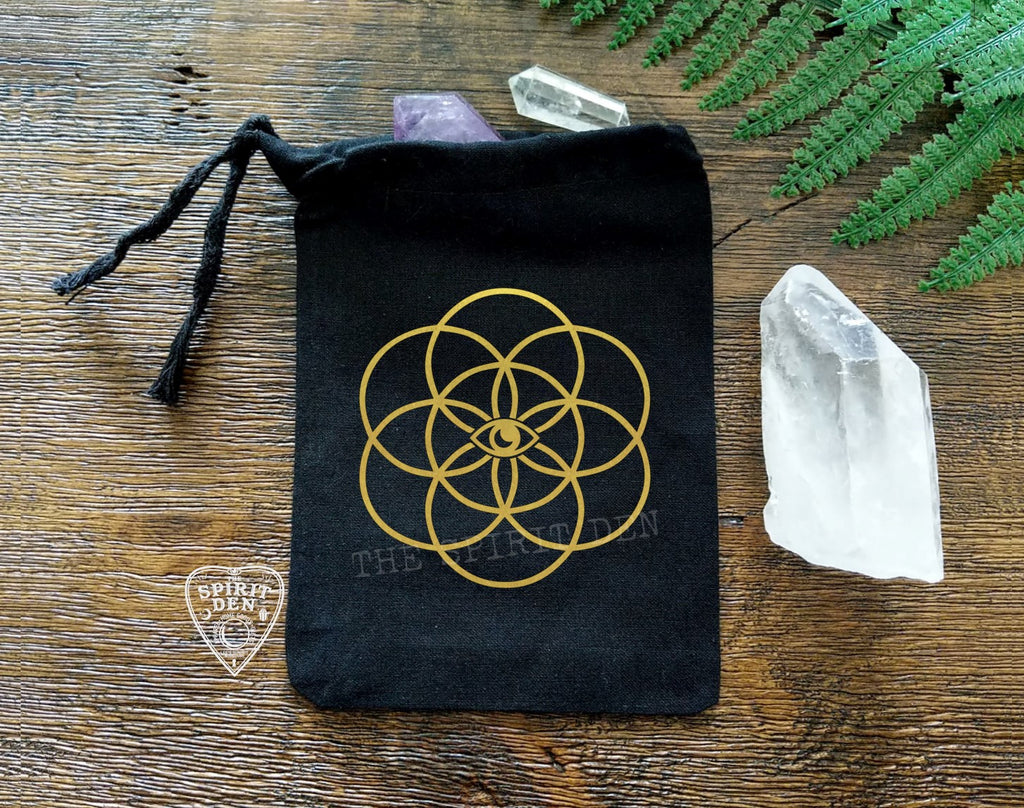 Mystic Seed Of Life Black Single Drawstring Bag