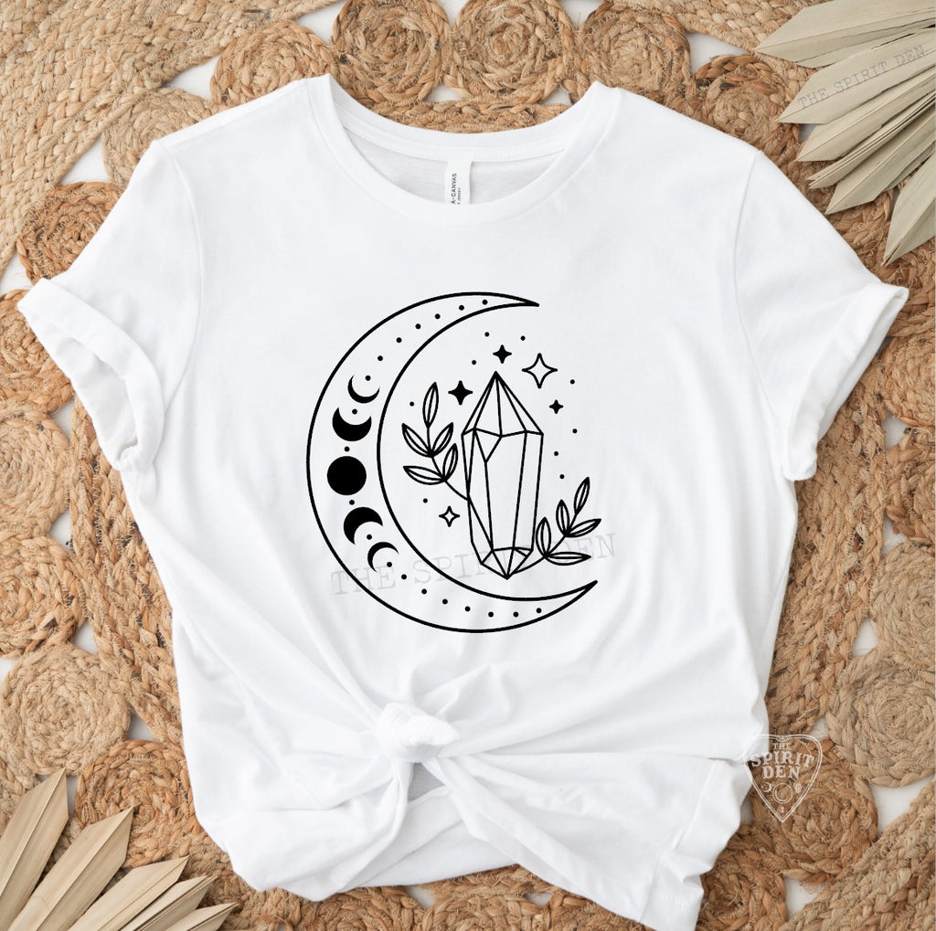 Mystical Crystal Moon White Unisex T-shirt