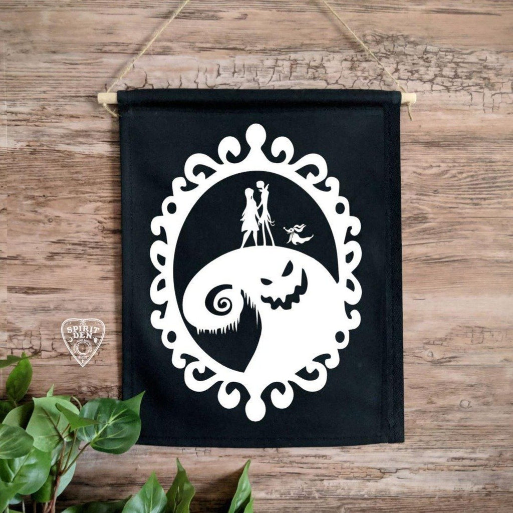 Nightmare Before Christmas Black Canvas Wall Banner - The Spirit Den
