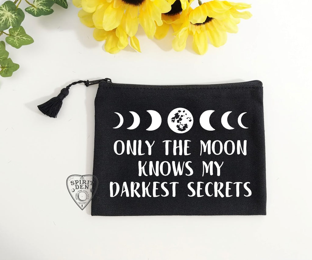 Only The Moon Knows My Darkest Secrets Black Zipper Bag