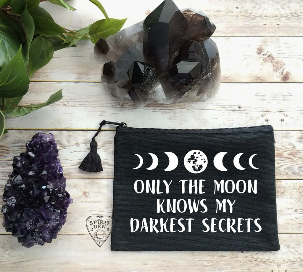 Only The Moon Knows My Darkest Secrets Black Zipper Bag