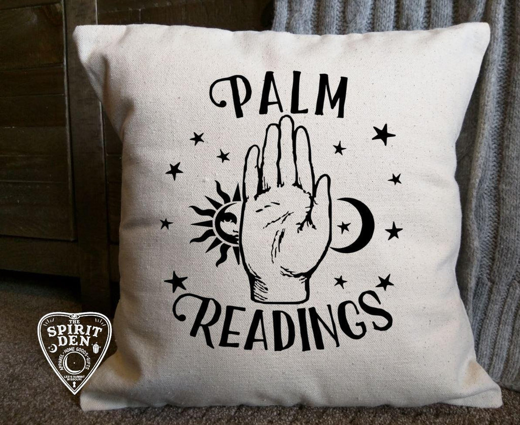 Palm Readings Cotton Canvas Natural Pillow - The Spirit Den
