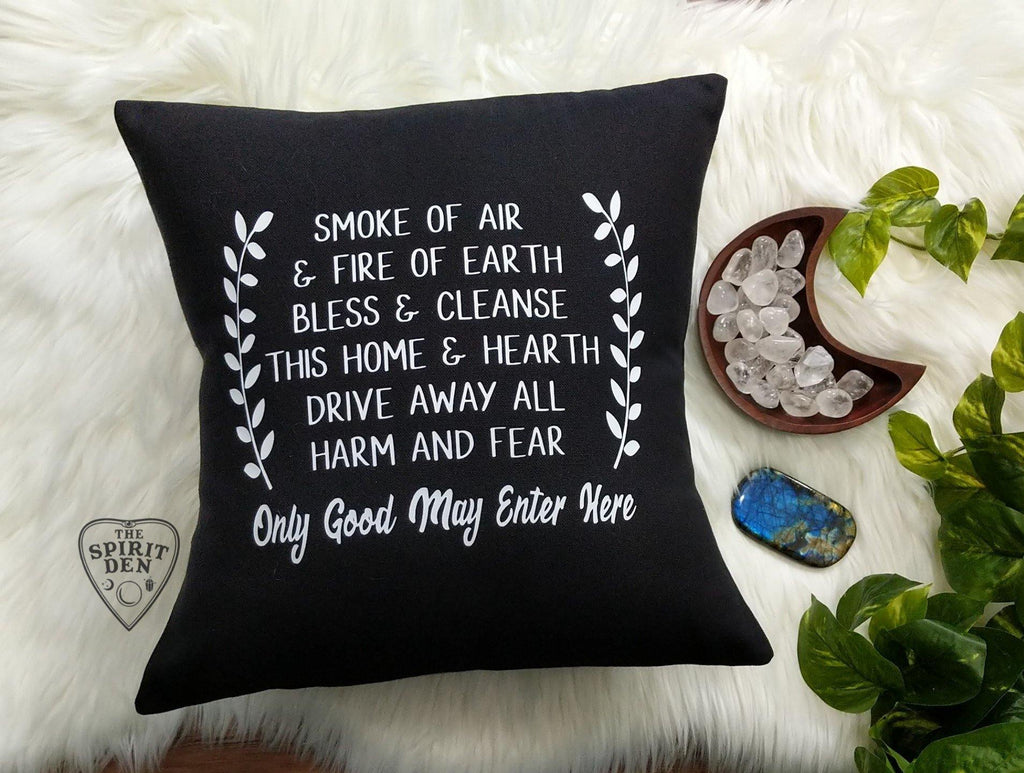 Home Blessing Only Good May Enter Here Black Cotton Pillow - The Spirit Den