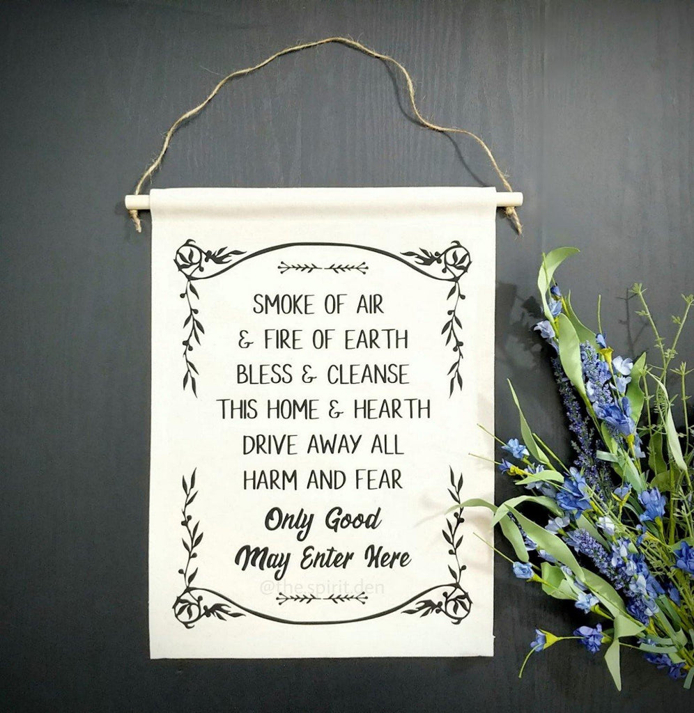 Home Blessing Only Good May Enter Here Cotton Canvas Wall Banner - The Spirit Den