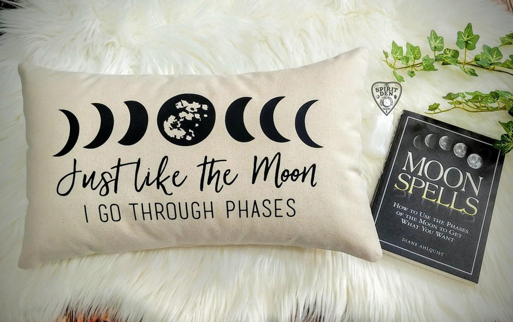 Just Like The Moon I Go Through Phases Moon Cotton Canvas Lumbar Pillow Witch Pillow  Witch Gift  Moon Phases Pillow  Moon Lover Gift  Luna - The Spirit Den