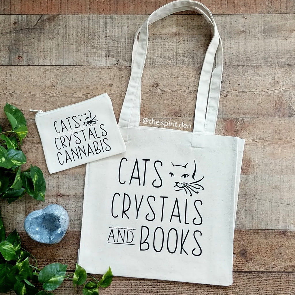 Cats Crystals and Books Cotton Canvas Market Tote Bag