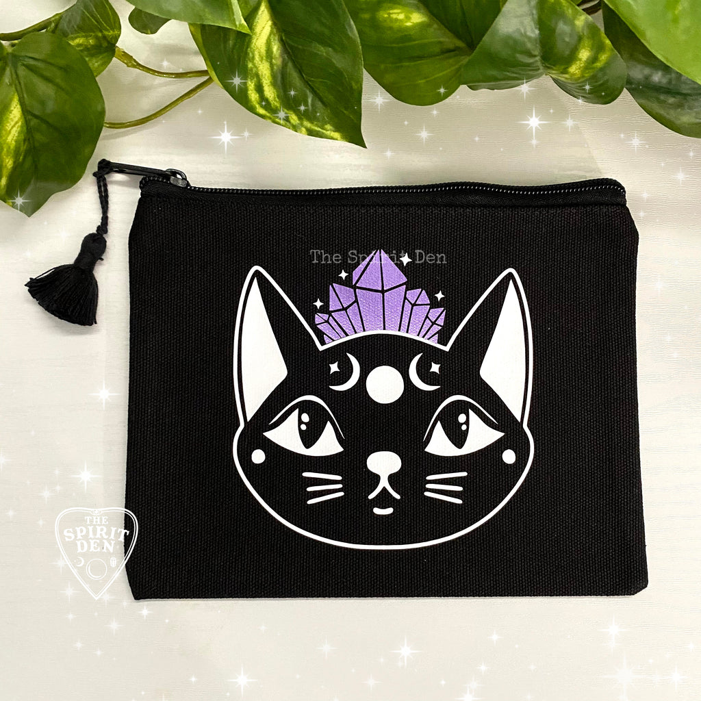 Crystal Crown Kitty Black Canvas Zipper Bag