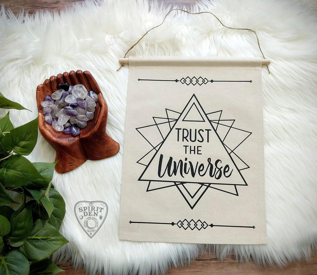 Trust The Universe Sacred Geometry Cotton Canvas Wall Banner - The Spirit Den