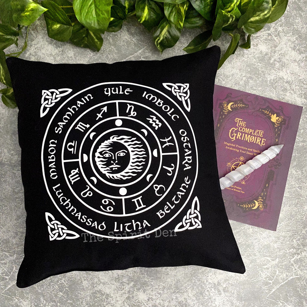 The Wheel of the Year Black Pillow