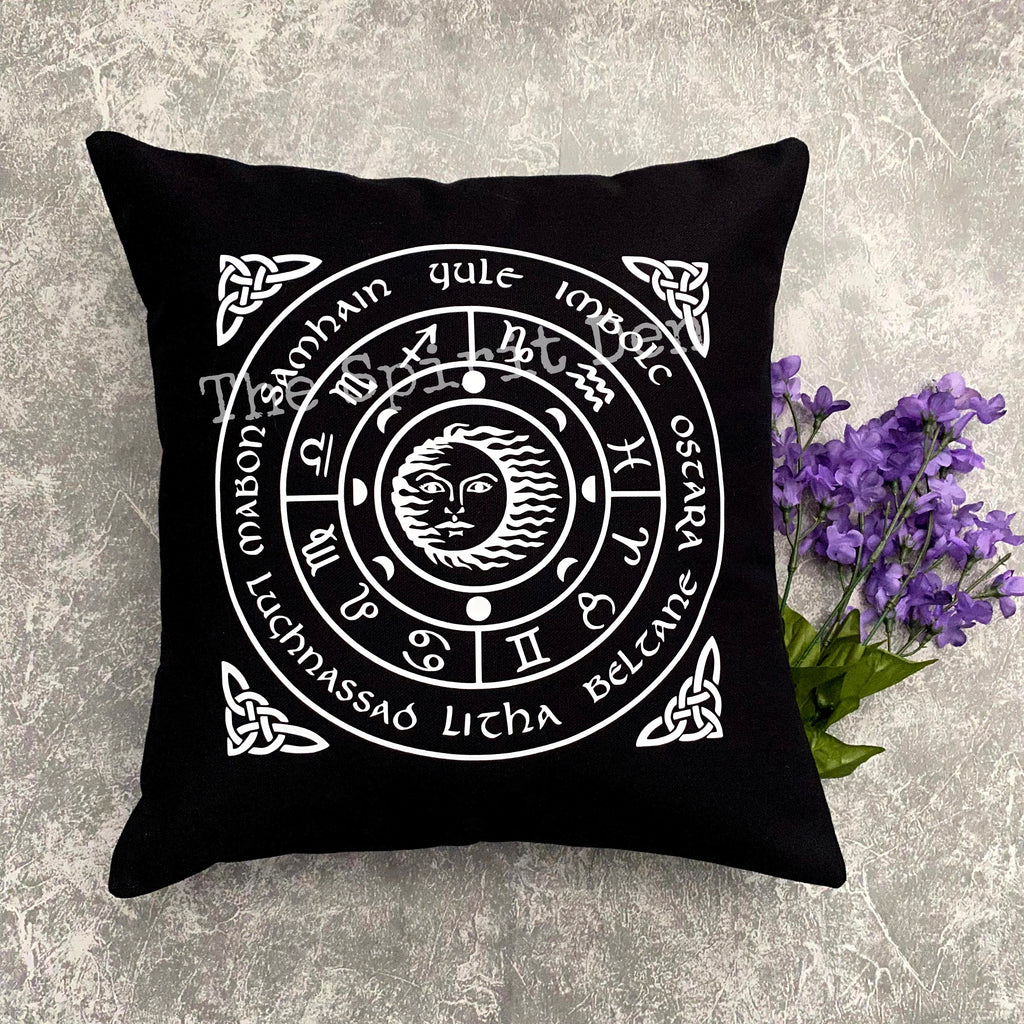 The Wheel of the Year Black Pillow
