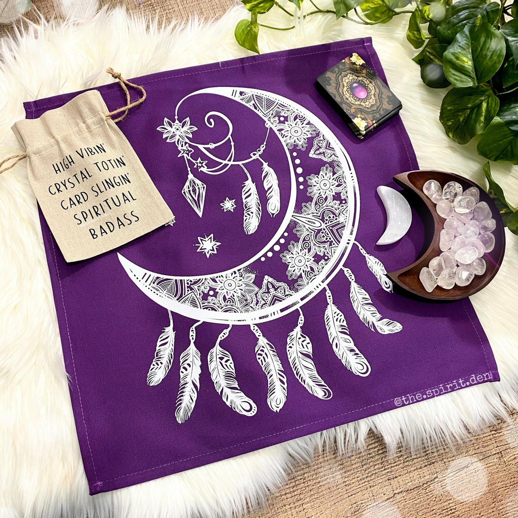 Crescent Moon Catcher Purple Altar/ Tarot Cloth - The Spirit Den
