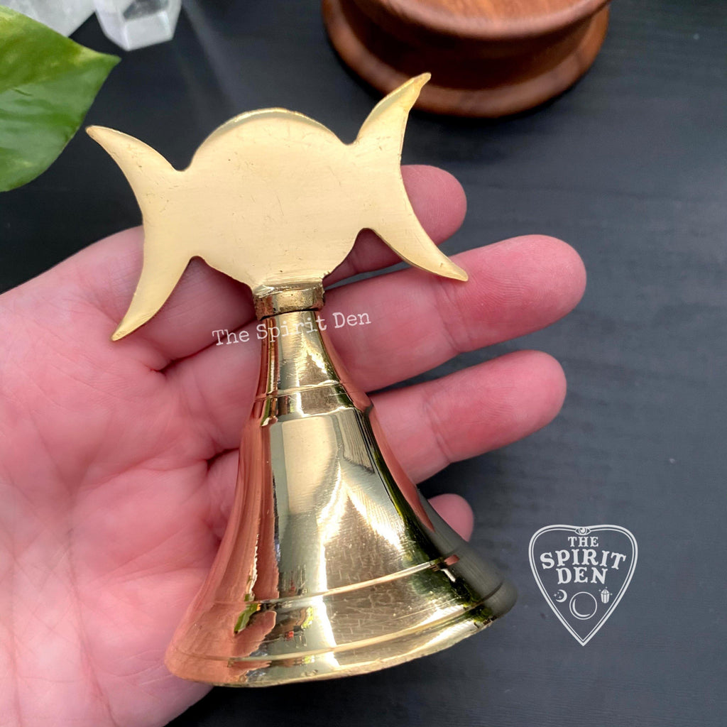 Triple Moon Energy Clearing Brass Bell | Altar Bell - The Spirit Den