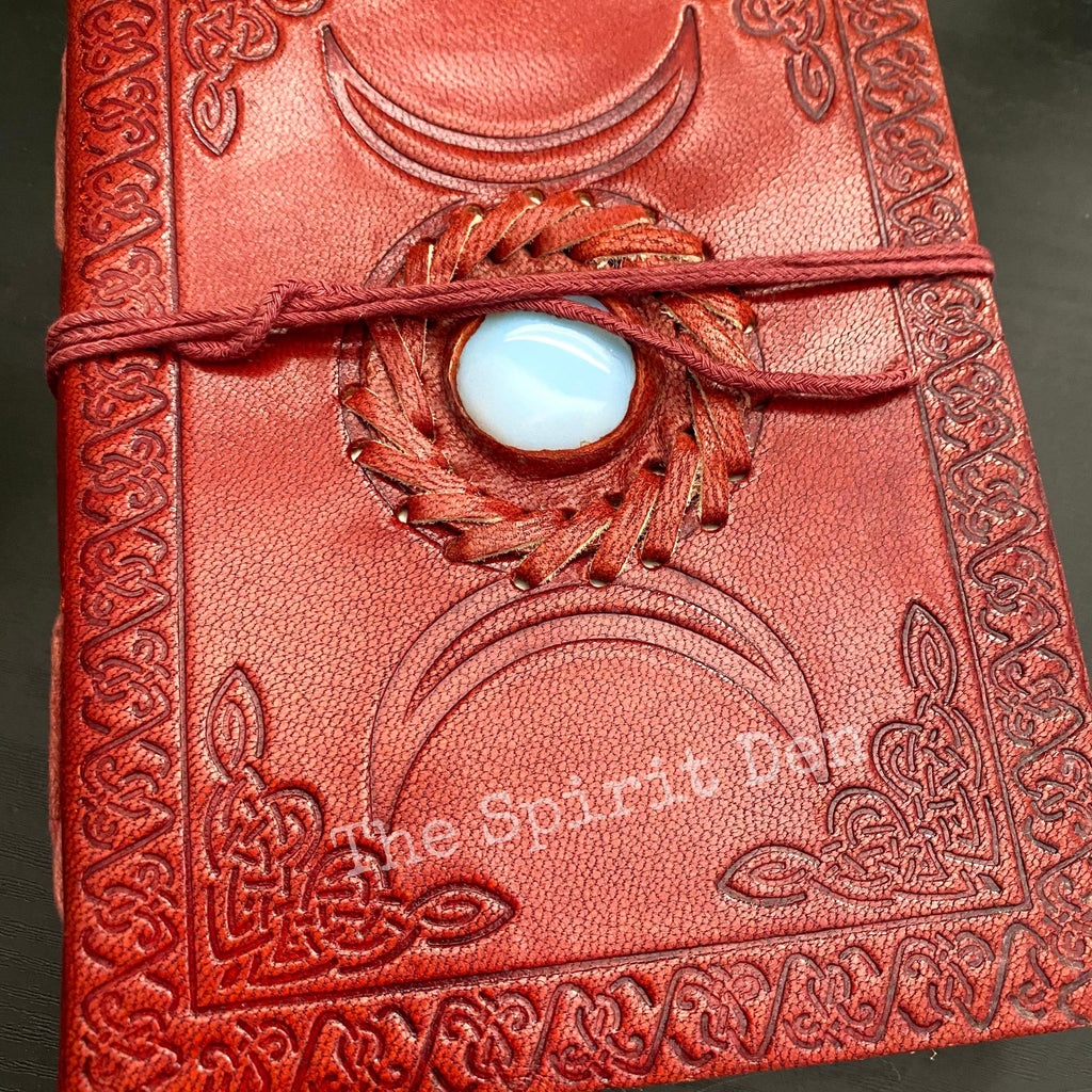Triple Moon Opalite Inlay Leather Journal - The Spirit Den