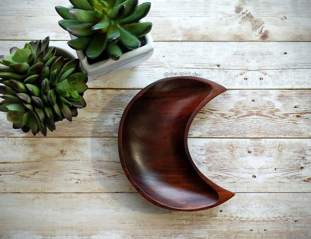 Wood Moon Bowl | Solid Brown Finish - The Spirit Den