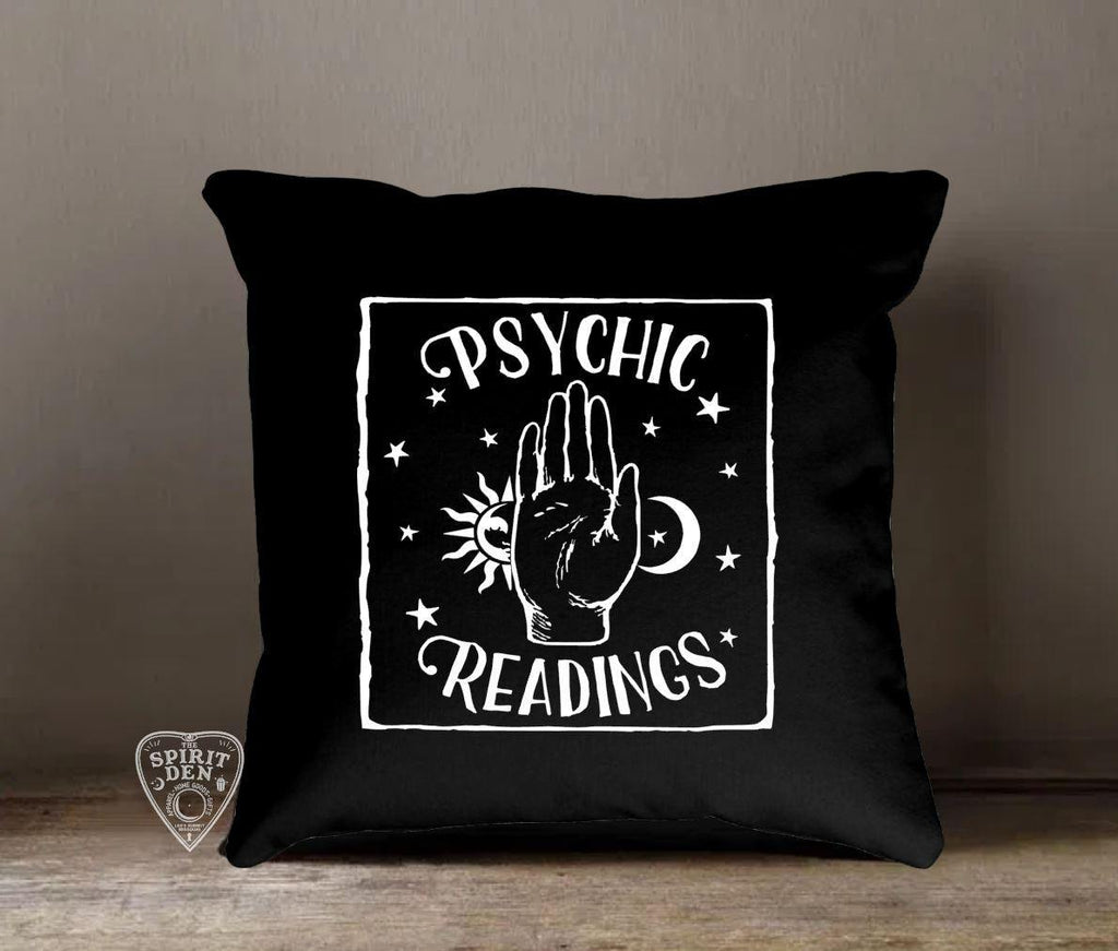 Psychic Readings Black Cotton Pillow - The Spirit Den