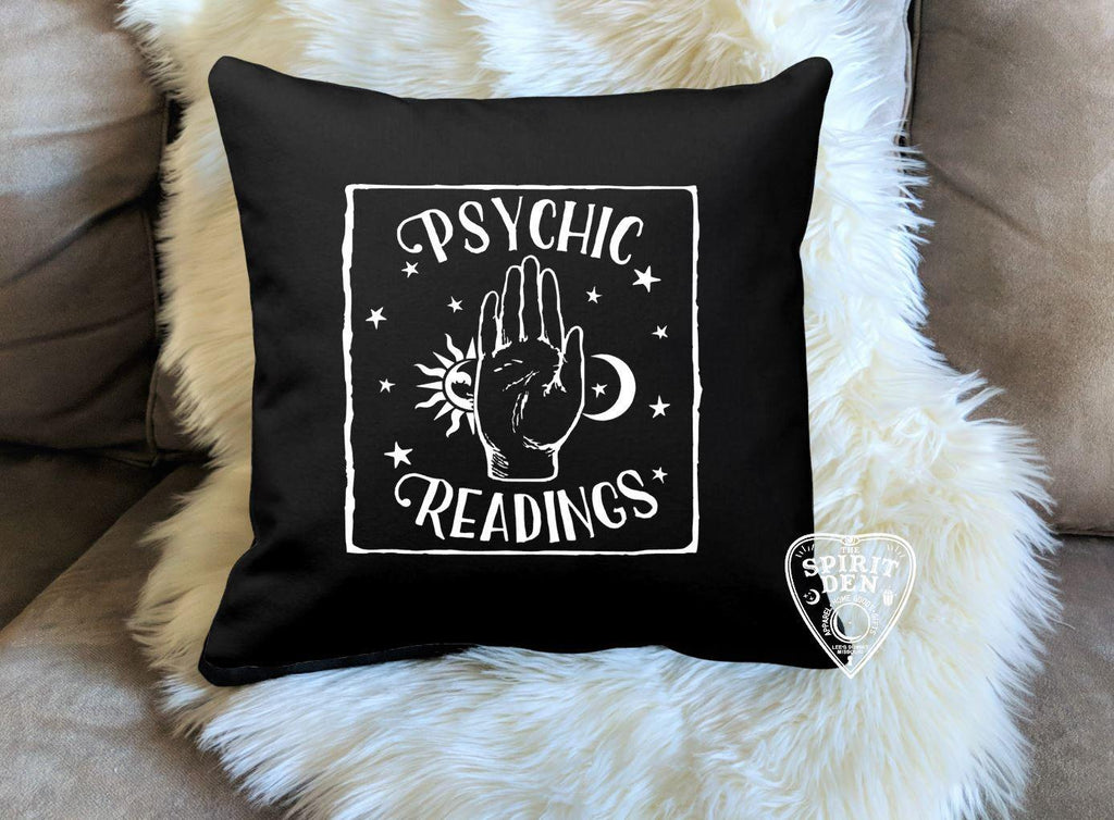 Psychic Readings Black Cotton Pillow - The Spirit Den