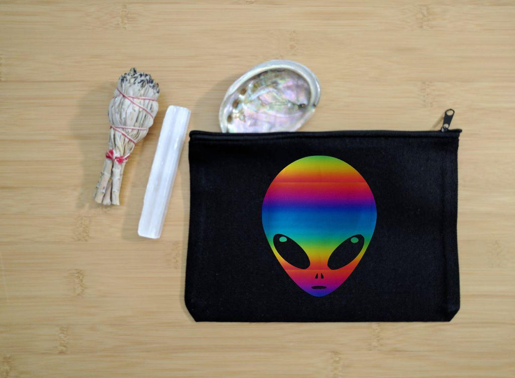 Rainbow Alien Head Black Canvas Zipper Bag - The Spirit Den