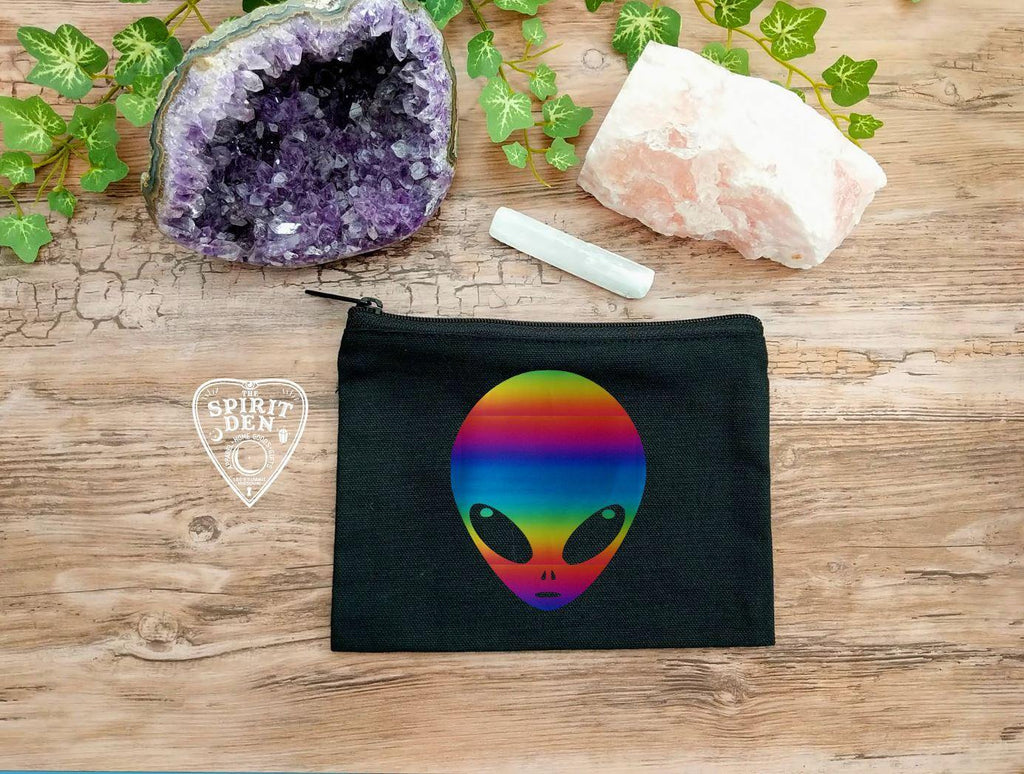 Rainbow Alien Head Black Canvas Zipper Bag - The Spirit Den