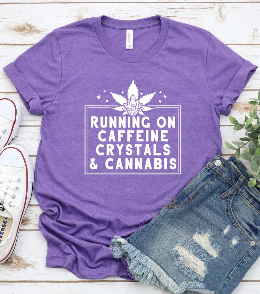 Running on Caffeine Crystals & Cannabis Purple Unisex T-shirt