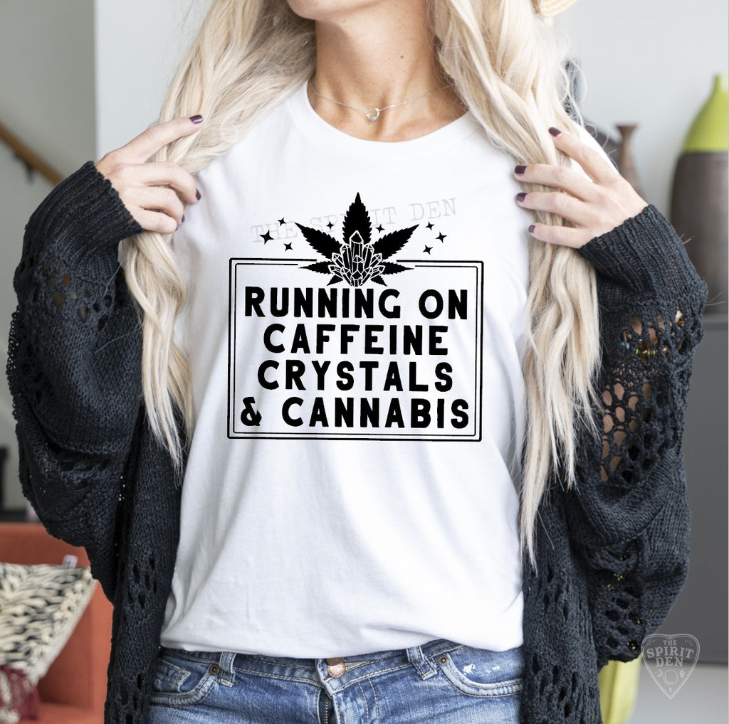 Running On Caffeine Crystals & Cannabis White Unisex T-shirt