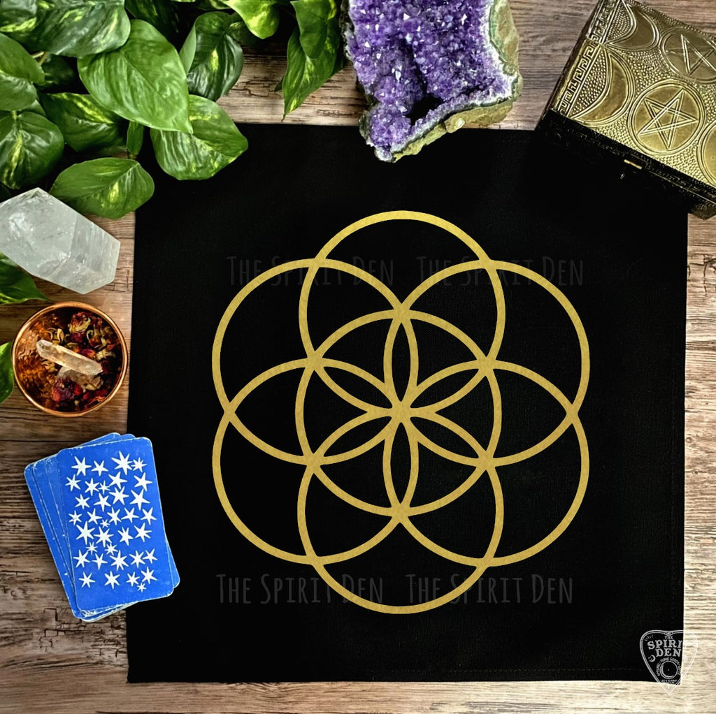 Seed of Life Crystal Grid Altar Cloth (Gold Design)