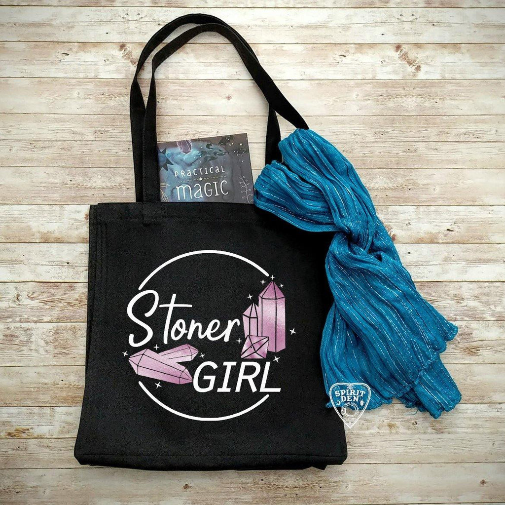 Stoner Girl Crystals Black Canvas Market Tote Bag - The Spirit Den