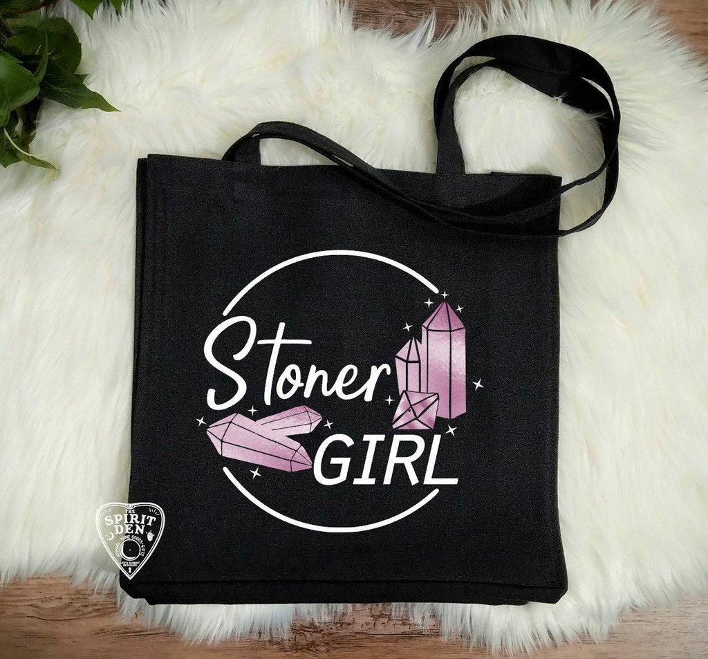 Stoner Girl Crystals Black Canvas Market Tote Bag - The Spirit Den